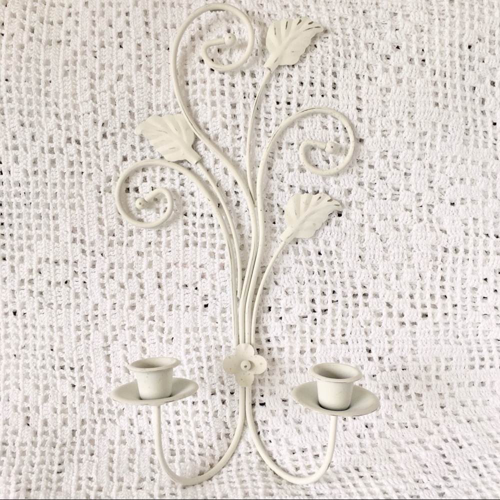 Shabby Chic Candle Sconce Cream Gold Wall Hanging